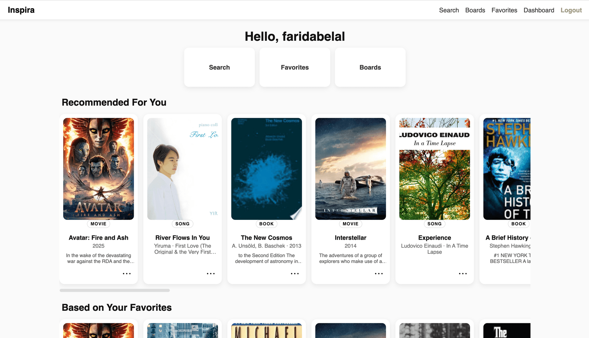 Inspira dashboard overview